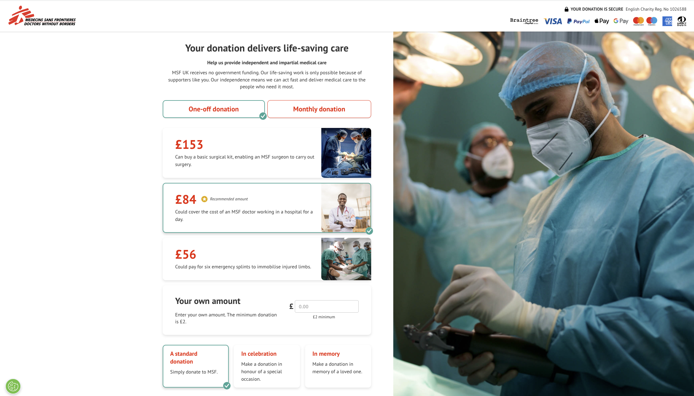 Piattaforma di donazioni MSF UK: opzioni di donazione e metodi di pagamento
